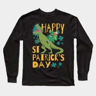 Lucky Leprechaun on a Dino Adventure: Happy St. Pat's! Long Sleeve T-Shirt